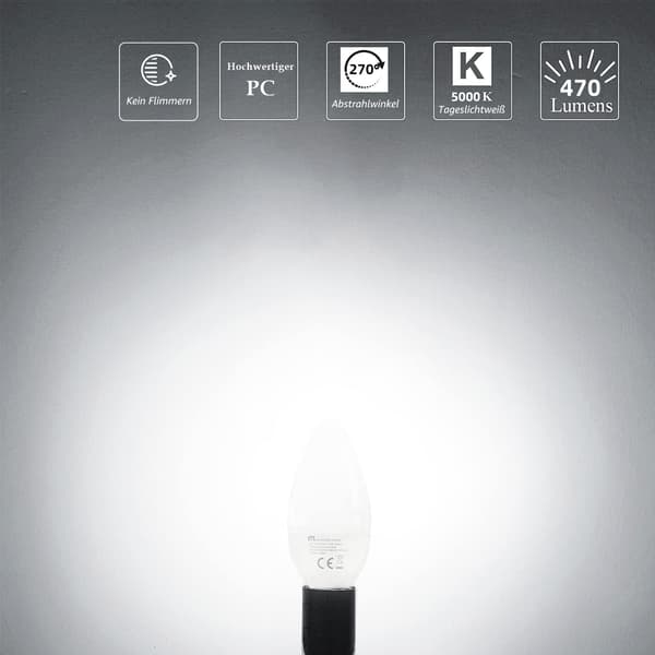 LED-kynttilälamput E14 päivänvalo 4,9 W 5000 K 470 LM 10 kpl