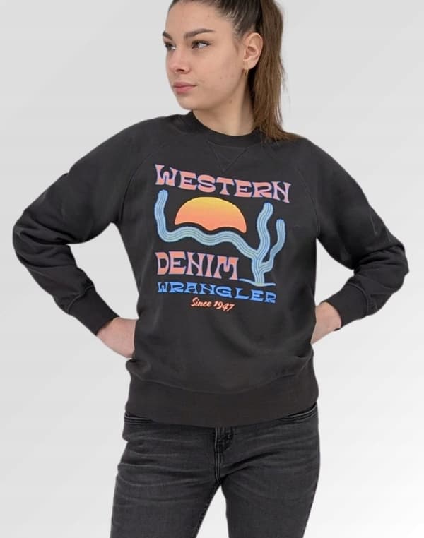 Wrangler Raglan Sleeve Crew bleknad bomullsdamtröja med tryck S