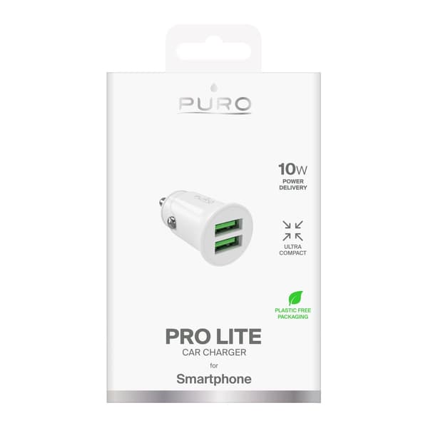 Puro Pro Lite Biloplader 2x USB-A 10W - Hvid