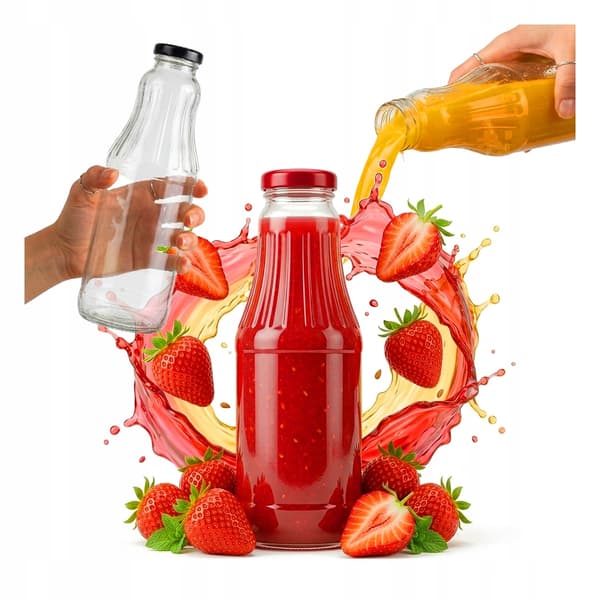 Fruktflaska 1L Glasflaskor för juice, sirap, honung 1000ml + lock