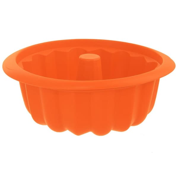 Orange silikone kageform med skorsten