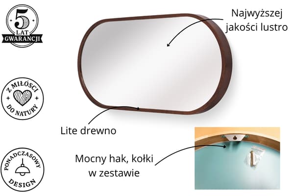 Badrumsspegel LEJA oval trä valnöt 100x38 stilren
