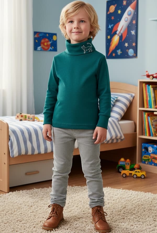 Barn TURTLENECK 122 SWEATSHIRT Barn T-SHIRTBLUS med FLASKtryck