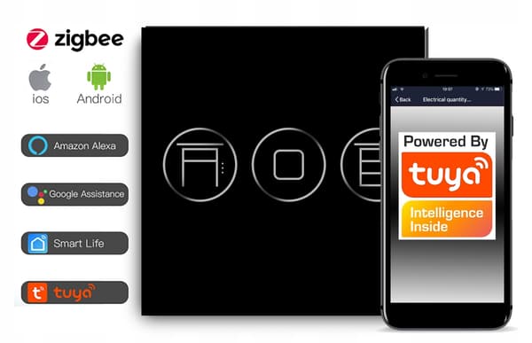 Touch-jalusiströmbrytare SVART ZigBee TUYA RTX SH