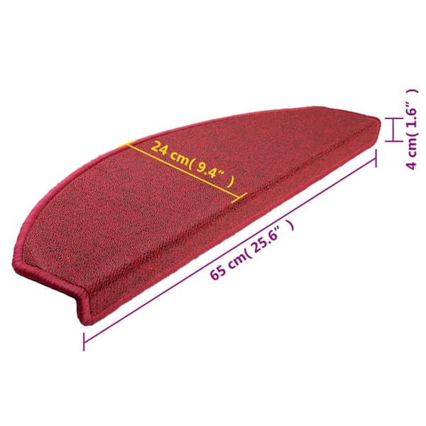 vidaXL trappemåtter 15 stk. 65x24x4 cm røde halvrund store