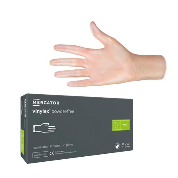 Mercator Vinylex puderfria vinylhandskar storlek S transparenta 100 st