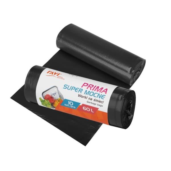 RAVI AFFALDSPOSKER SUPER STÆRKE PRIMA 60L LDPE SORT 10 STK.