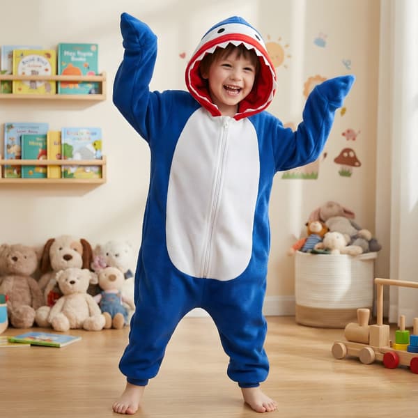 Kigurumi-pyjamas marinblå haj barn 125-135 cm
