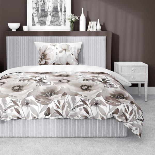 Satinsängkläder 140x200 Beige Blommor