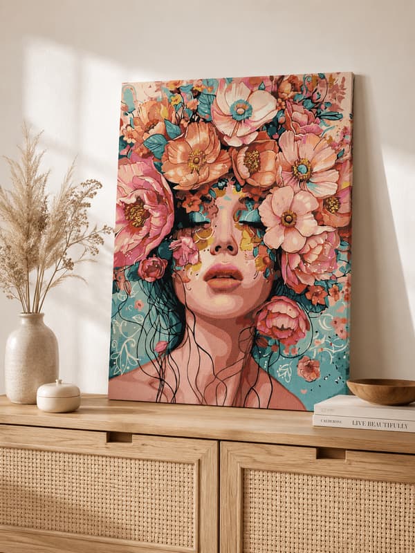 Målning med siffror med ram Blomsterviskning 40x50 cm