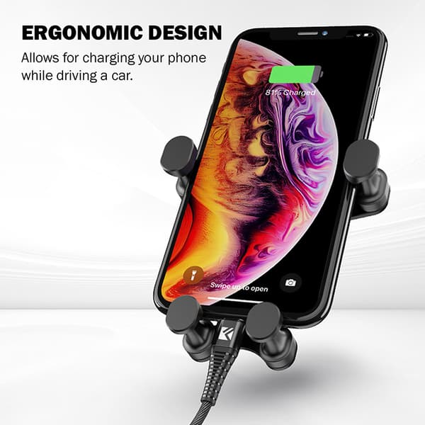 Crong Gravity Auto-Lock -autoteline - Gravity-autoteline 4,7"-6,5" puhelimille (musta)