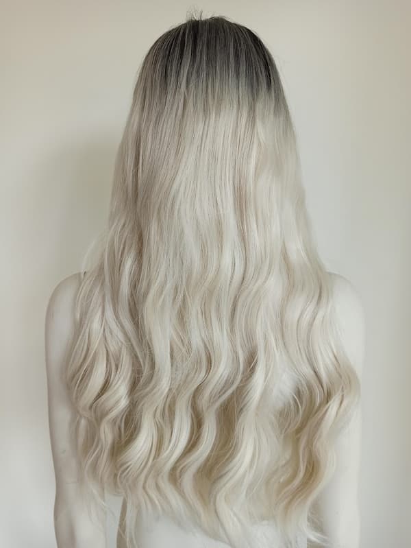 Paryk med skilning ombre lys platinblond