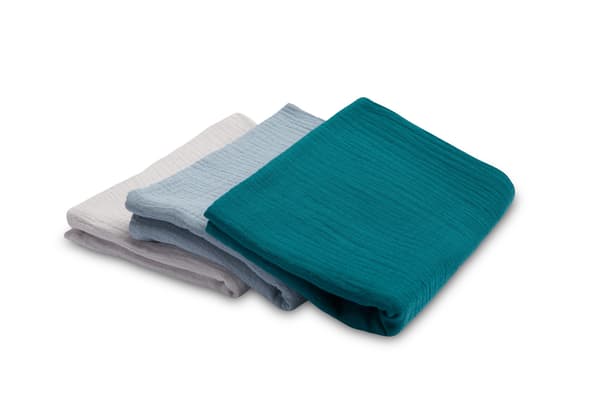 Muslin ble, ensfarvet blå (Pakke - 3 stk)