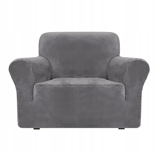 Överdrag för stol soffa 1-person velour elastisk TESS grå