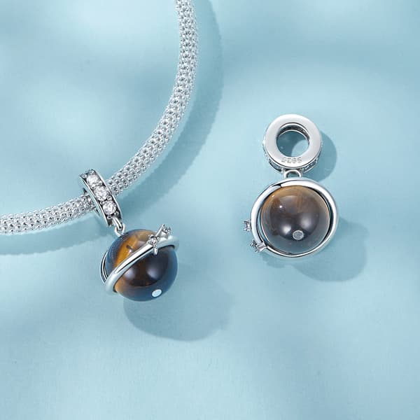 Tigeröga Planet Berlock Silverhänge Pärlor 925 Silver