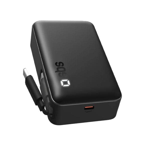 Powerbank SBS 10000mAh 20W LCD med kabel Sort