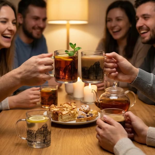 GLASMUGG MED TRYCK GDAŃSK STAD 400 ML SET MED 6 GLASMUGGAR GLAS