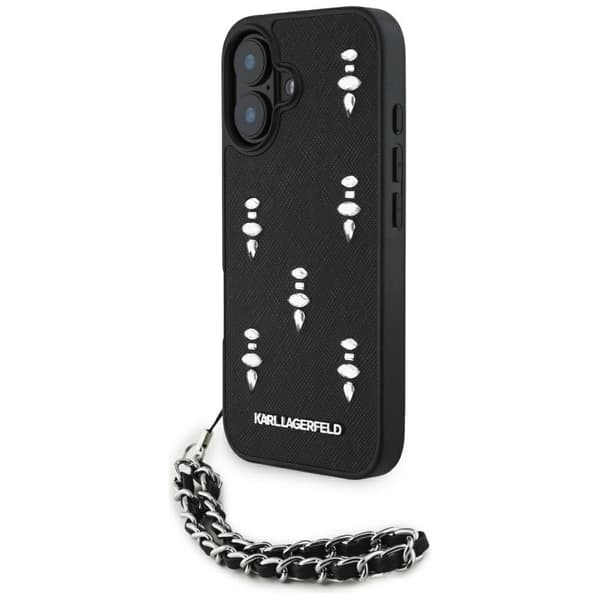 Karl Lagerfeld Saffiano Krystal Etui med Kæde til iPhone 16 Sort