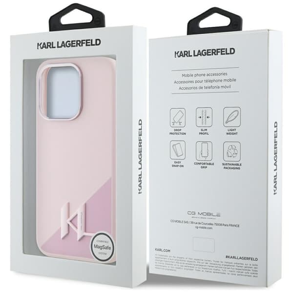 Karl Lagerfeld Silikone Shadow Metal Initial MagSafe-etui til iPhone 15 Pro (lyserød)