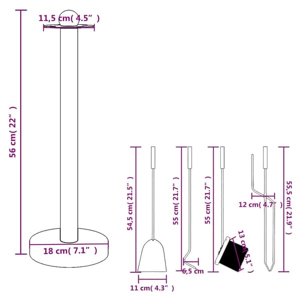 vidaXL 5-delat tillbehörsset för eldstäder 18x56 cm stål