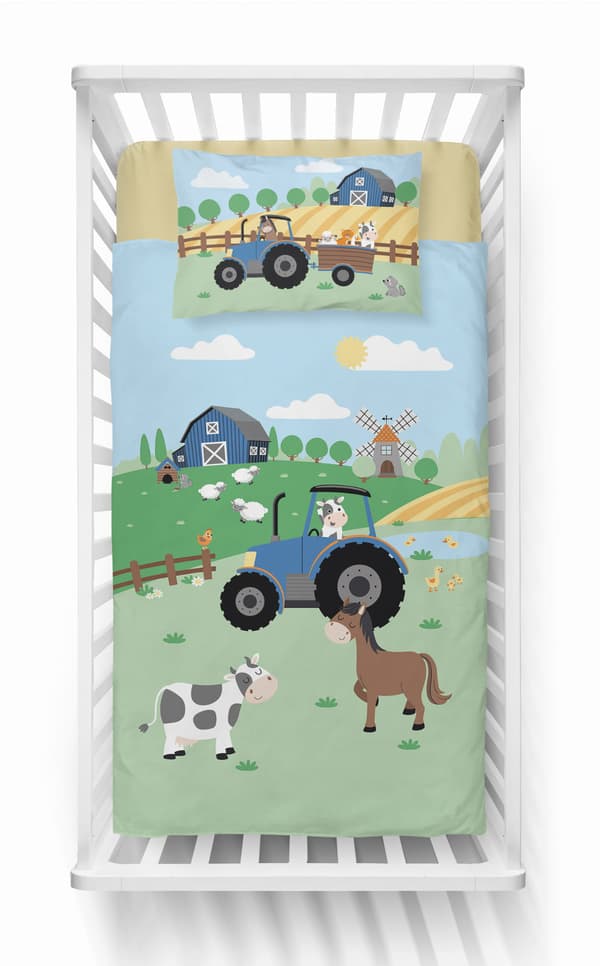 Bambu spjälsäng 90x120 Farm Traktor blå