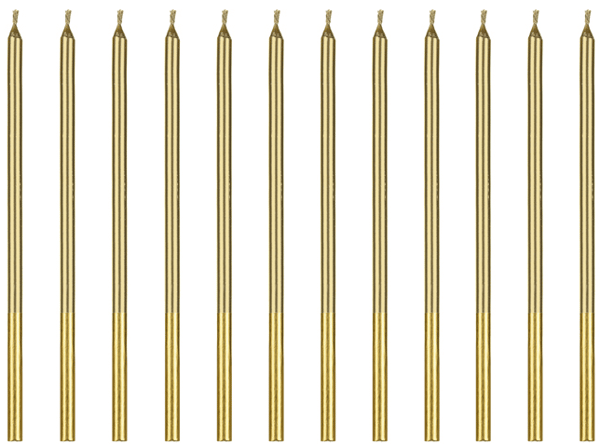 Glatte guld fødselsdagslys 14 cm 12 stk.