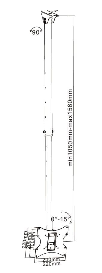 Cabletech LCD loftbeslag sort til 23"-42" maks 50 kg 360° roterende