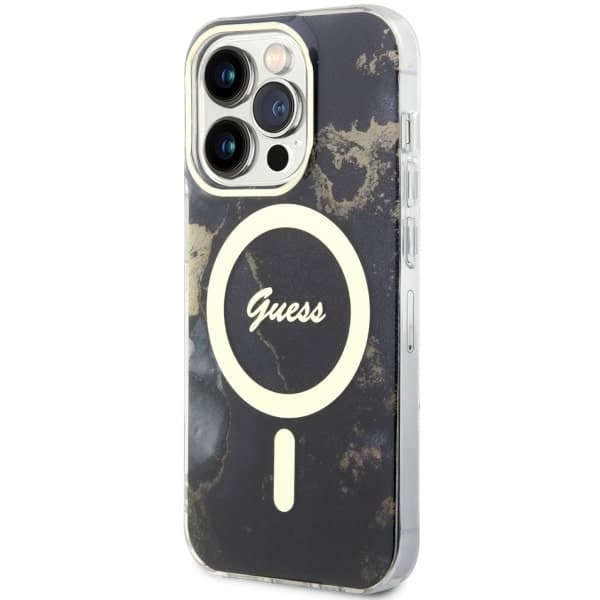 Guess GUHMP14LHTMRSK iPhone 14 Pro 6.1 sort/sort hårdt cover Golden Marble MagSafe