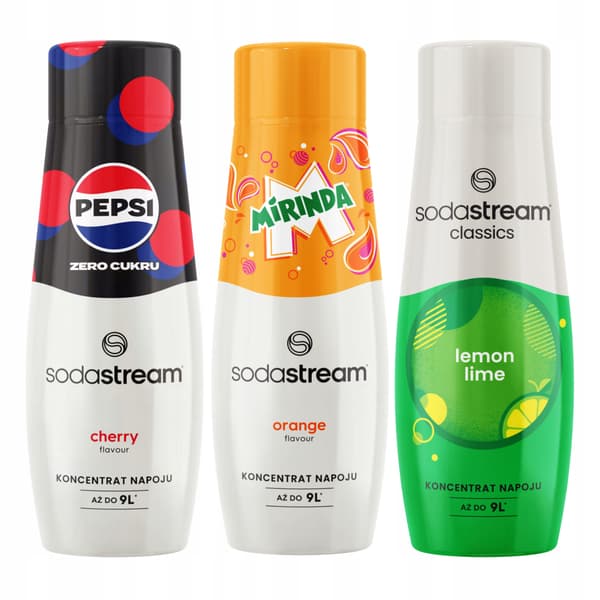 Sæt med 3 siruper til Sodastream Pepsi Max Cherry + Lemon Lime + Mirinda