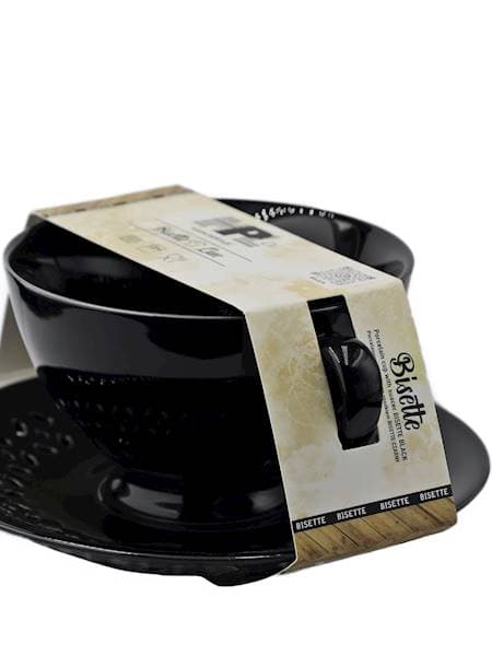 SORT KERAMISK KOP 260 ml MED ÅBEN UNDERKOP TIL KAFFE OG TE