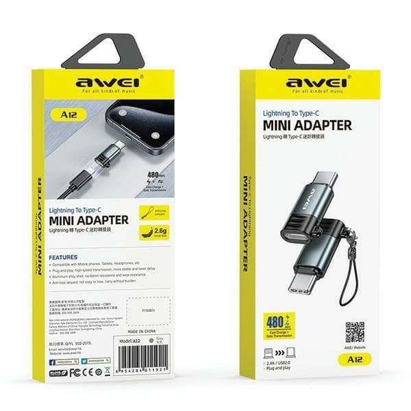Lightning til USB-C adapter awei grå
