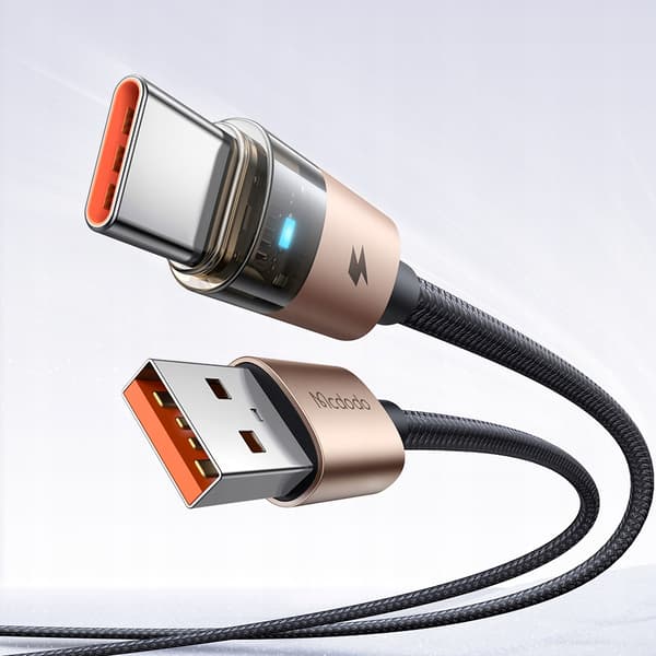 MCDODO KABEL USB-A USB-C SNABBLADDNING USB TYP C 6A 100W 1M LED GULD