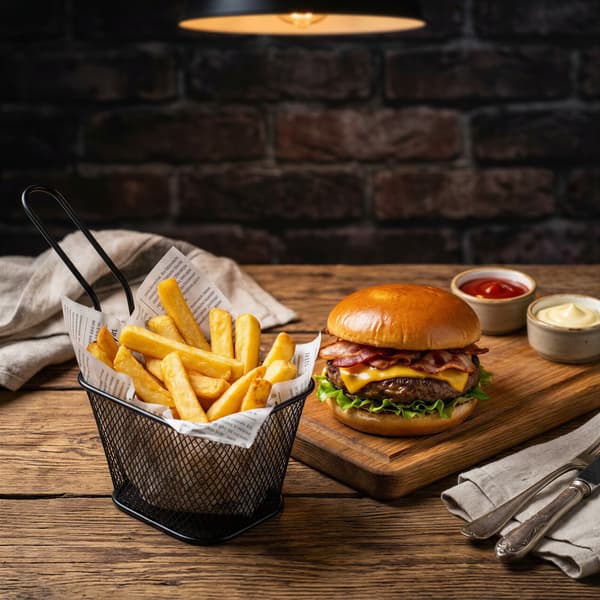 STÅLKURV MED POMMES FRITES, SORT, 350 ML, MALET TIL SERVERING, 18×10,5×6,5