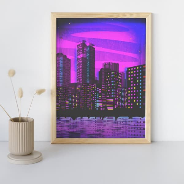 MALING EFTER TAL MED RAMME Billeder til maleri Neon Panorama 40x50 cm