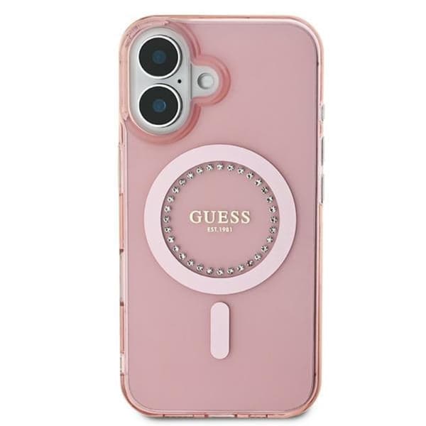 Guess IML Strassikivet MagSafe - iPhone 16 -kotelo (Vaaleanpunainen)