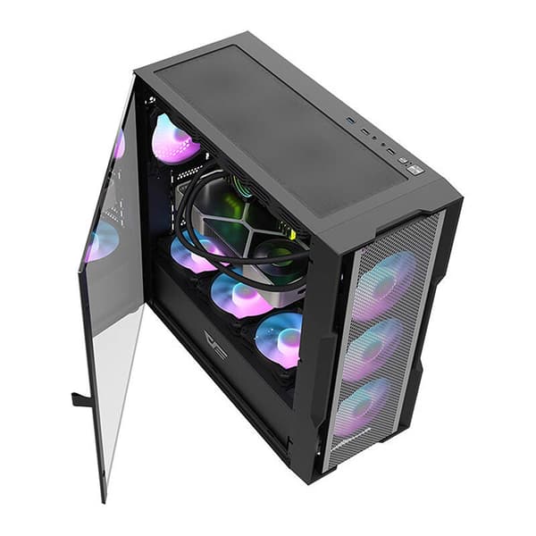 Darkflash DK431 Mesh -tietokonekotelo (musta) + 4 ARGB-tuuletinta