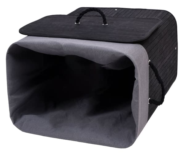 Bambu tvättkorg med lock 80L svart och grå