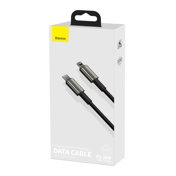 Baseus Tungsten Gold USB-C - Lightning -kaapeli, 20W, 5A, PD, 1m (musta)