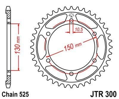 JT R300-46 stål baghjul, 46T, størrelse 525