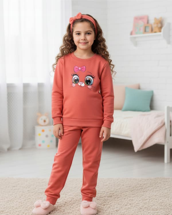BØRNEPYJAMAS 134 til PIGER 100% bomuld Smiley CORAL