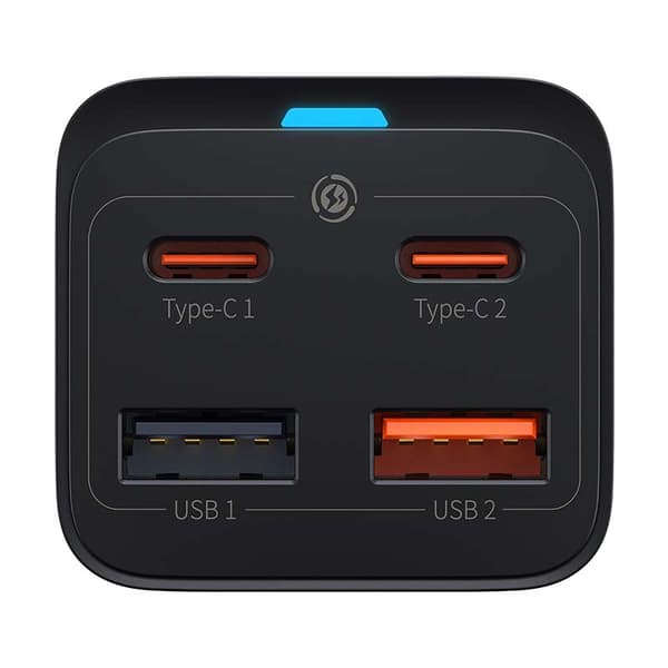 Baseus GaN3 Pro -seinälaturi, 2x USB-C, 2x USB, 65W (musta)