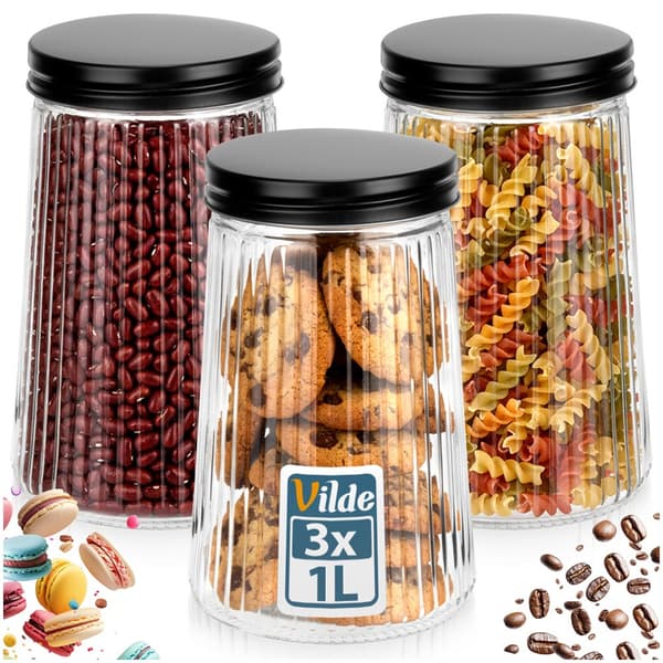 Glaskärl för bulk med lock 1 l 3 st