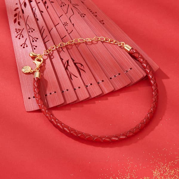 Modulær læderarmbånd, justerbart, 15-21 cm, forgyldt, rødt