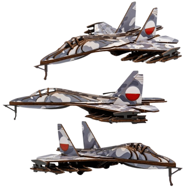 Träpussel för militärflygplan, 3D-modell, pusselset 00654