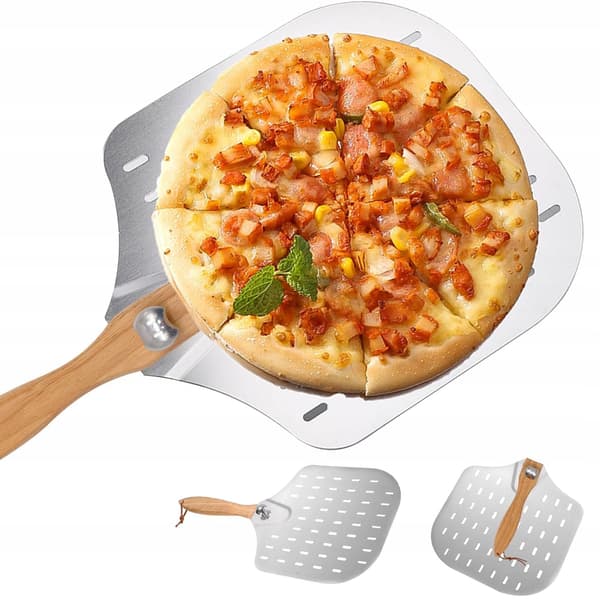 Pizzaspade perforerad 30,5x35,5 cm rostfritt stål hopfällbar FÖR UGN