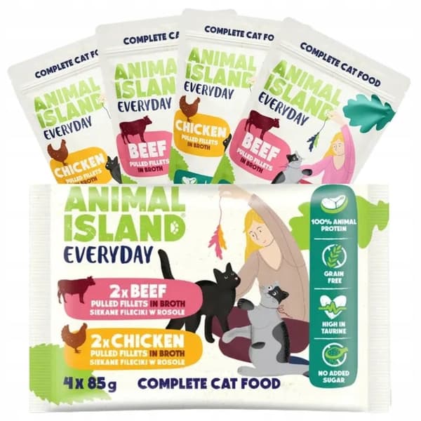 Våtfoder för katter ANIMAL ISLAND Nötkött/Kyckling 56x85g