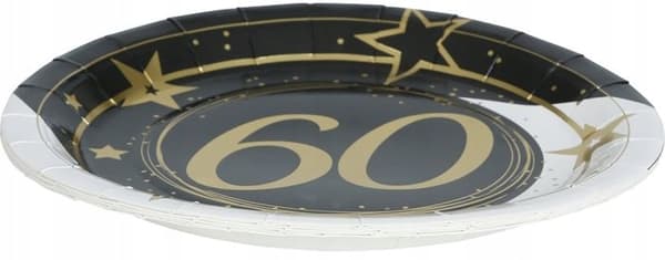 Papperstallrikar 60-årsdag Sixty Guld Svart 23cm 6 st