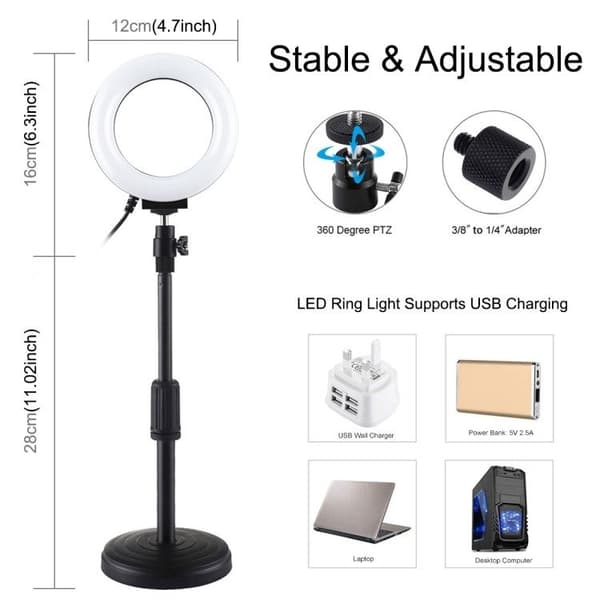 Puluz LED-ringlampe med justerbar stativ PU391