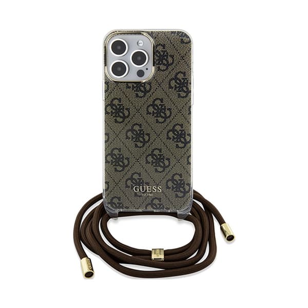 Guess Axelremsväska med 4G-tryck - iPhone 15 Pro Max-skal (brunt)