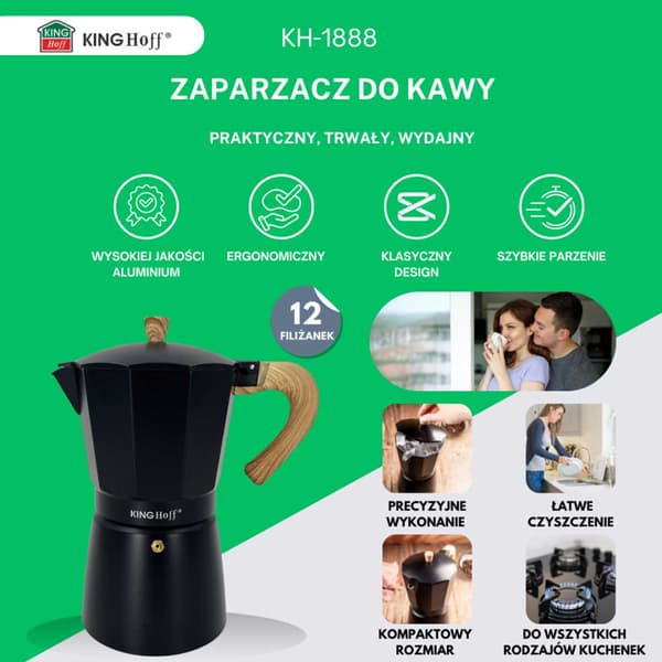 KAFFEMASKINE 600ml KINGHOFF KH-1888 INDUKTION